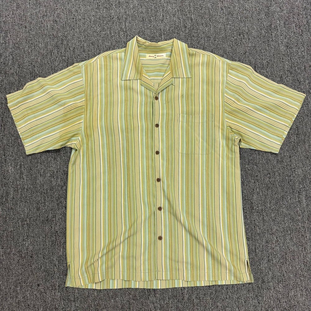 Tommy Bahama Green and Yellow Striped Button-Down Shirt